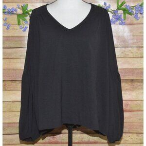 ee:some Ladies Black V-Neck Pullover Blouse Top Size L Balloon Sleeves Career